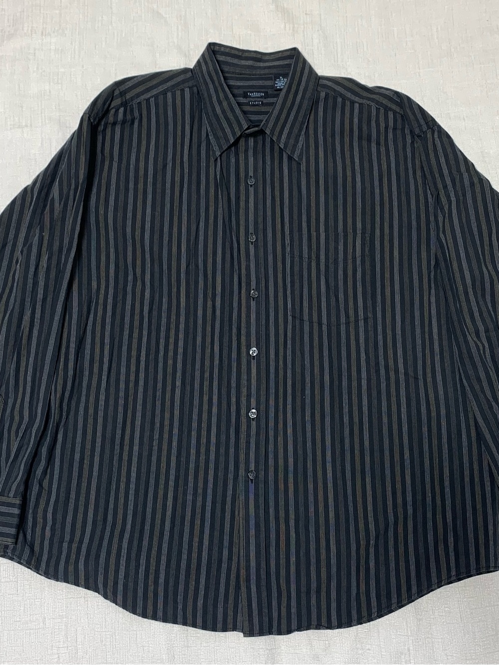 Van Heusen Black and Gray Vertical Stripe Dress Shirt